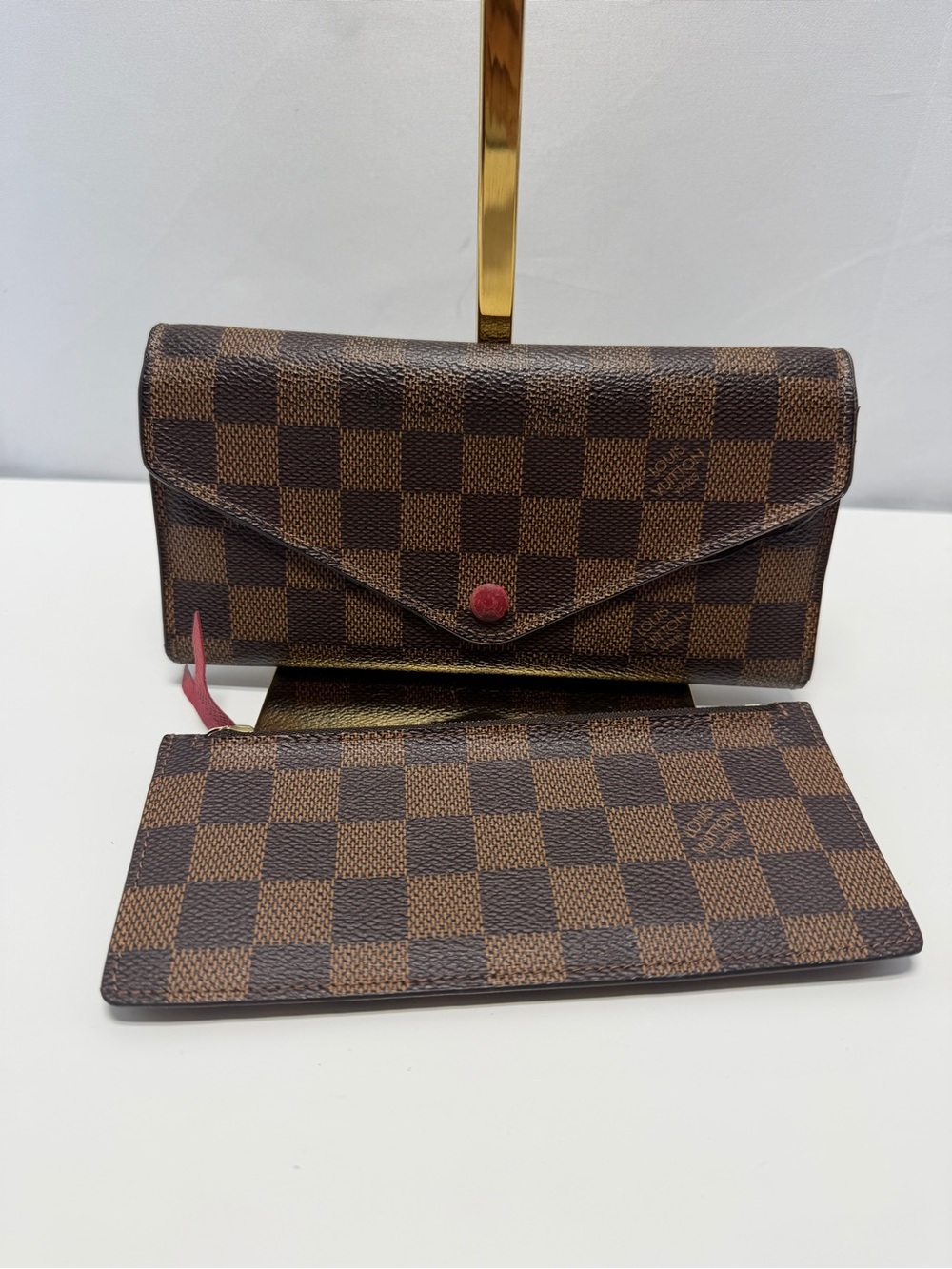 Louis Vuitton Brown Check Wallet with Red Snap